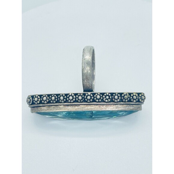 Beautiful Unique Artisan Made Antique Aqua Glass Sterling Silver Ring, Size 6.75 - Picture 11 of 11